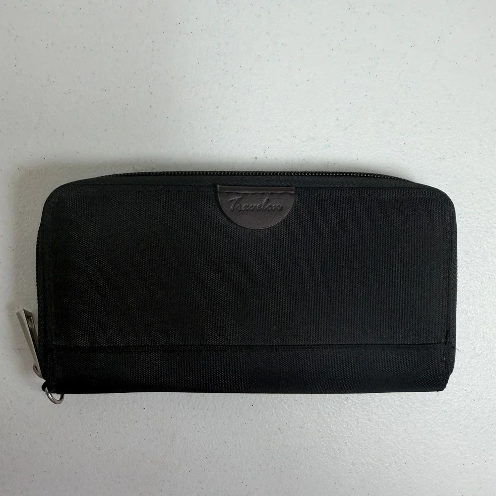 Travelon OS Wallet Safe ID RFID Blocking Black Zip Around Nylon Travel Clutch